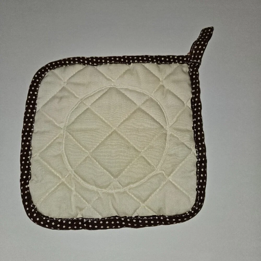 VTG Daisies Love Me Potholder Yellow Brown Flowers Cat Barbara Alexander